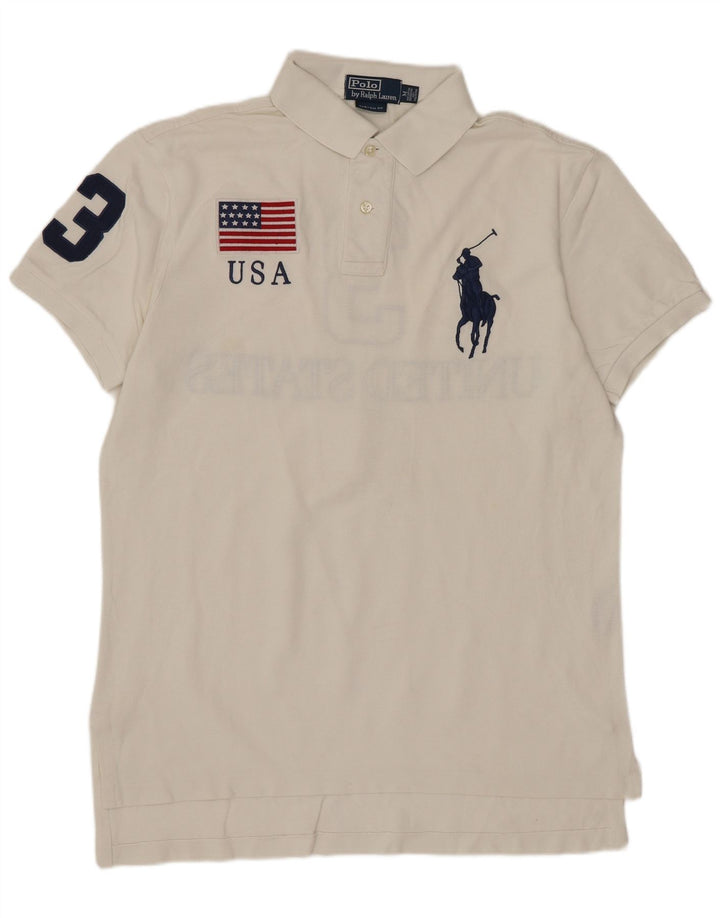 Polo Ralph Lauren Ανδρικό πουκάμισο Polo με γραφικό προσαρμοσμένη εφαρμογή, μεσαίο λευκό βαμβακερό