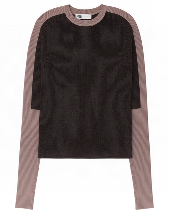 Zara Γυναικεία μπλούζα Crop Top UK 12 Medium Grey Colourblock Viscose