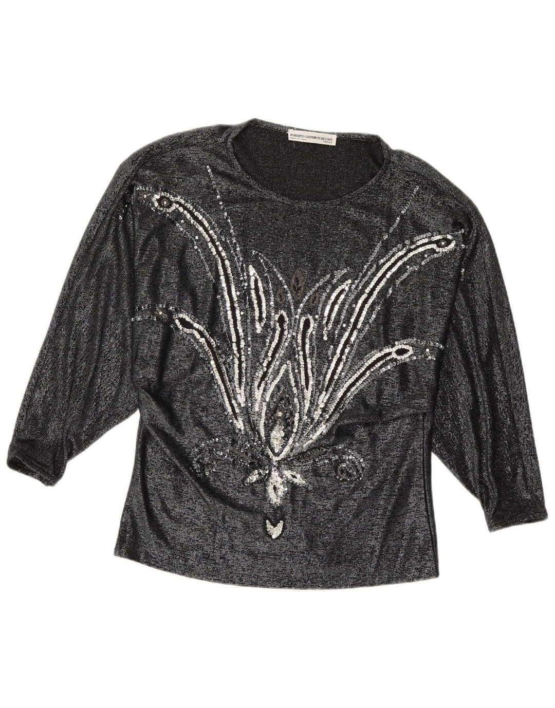 Γυναικεία μακρυμάνικη μπλούζα VINTAGE Top IT 42 Μεσαία Μαύρη φλοράλ βισκόζη