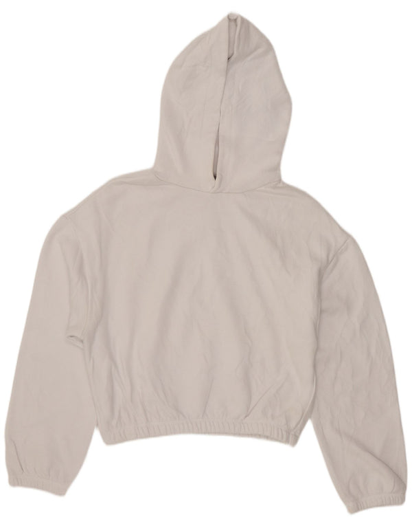 Zara Womens Crop Hoodie Jumper UK 14 Medium White Βαμβακερό