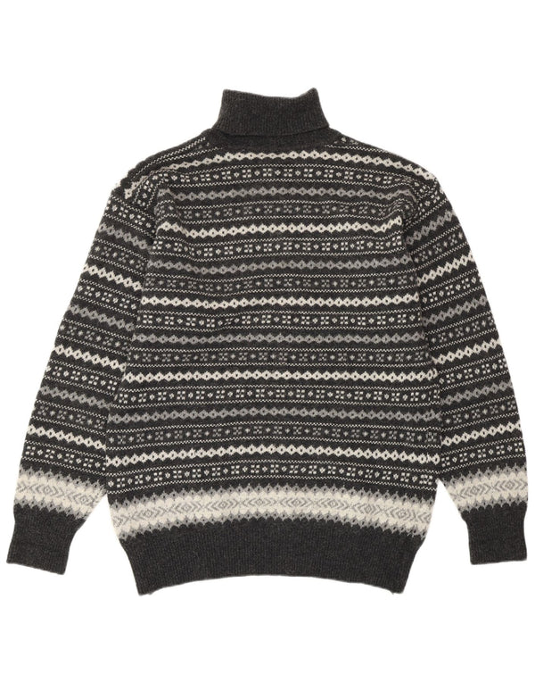 VINTAGE Γυναικείο πουλόβερ με ρολό λαιμόκοψη UK 16 Large Grey Fair Isle Wool