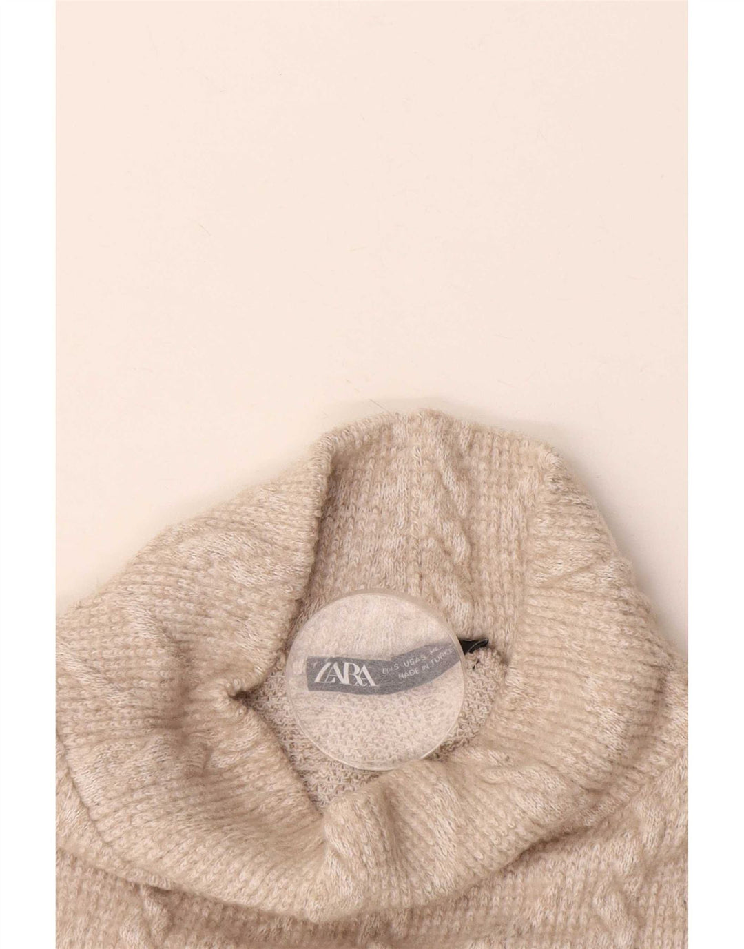 Zara Γυναικείο Crop Top Μακρυμάνικο UK 10 Small Beige Polyester