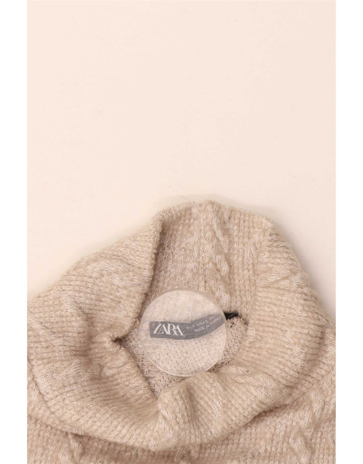 Zara Γυναικείο Crop Top Μακρυμάνικο UK 10 Small Beige Polyester
