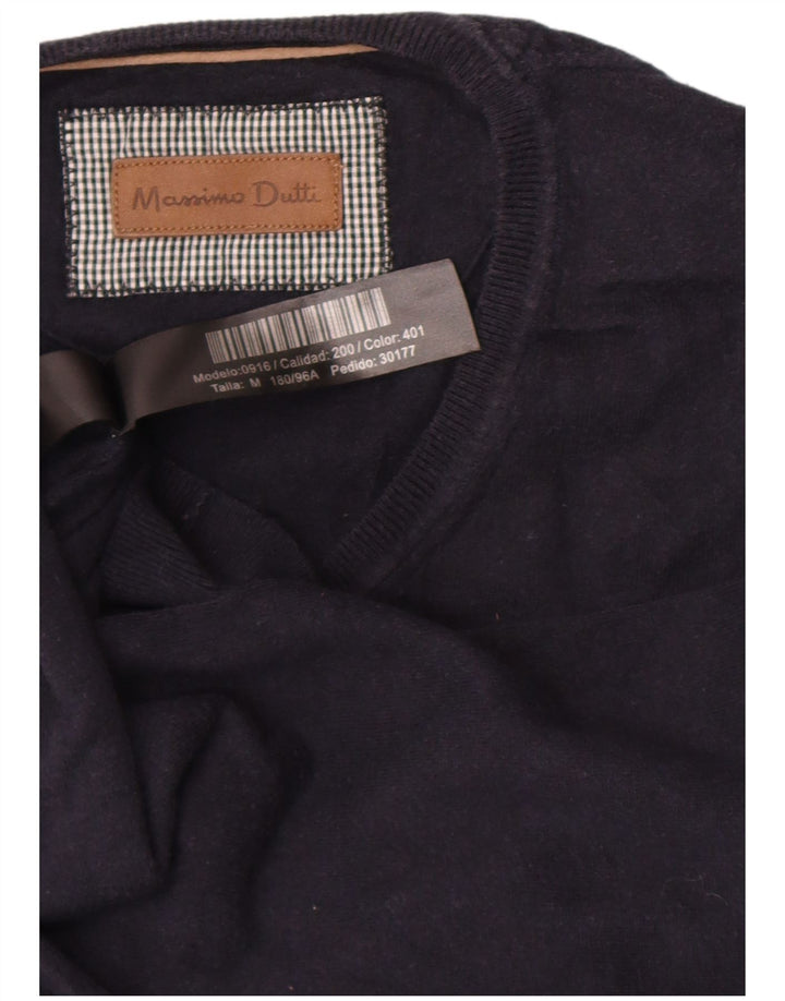 Ανδρικό πουλόβερ Massimo Dutti με V λαιμόκοψη, Βαμβακερό μεσαίο ναυτικό