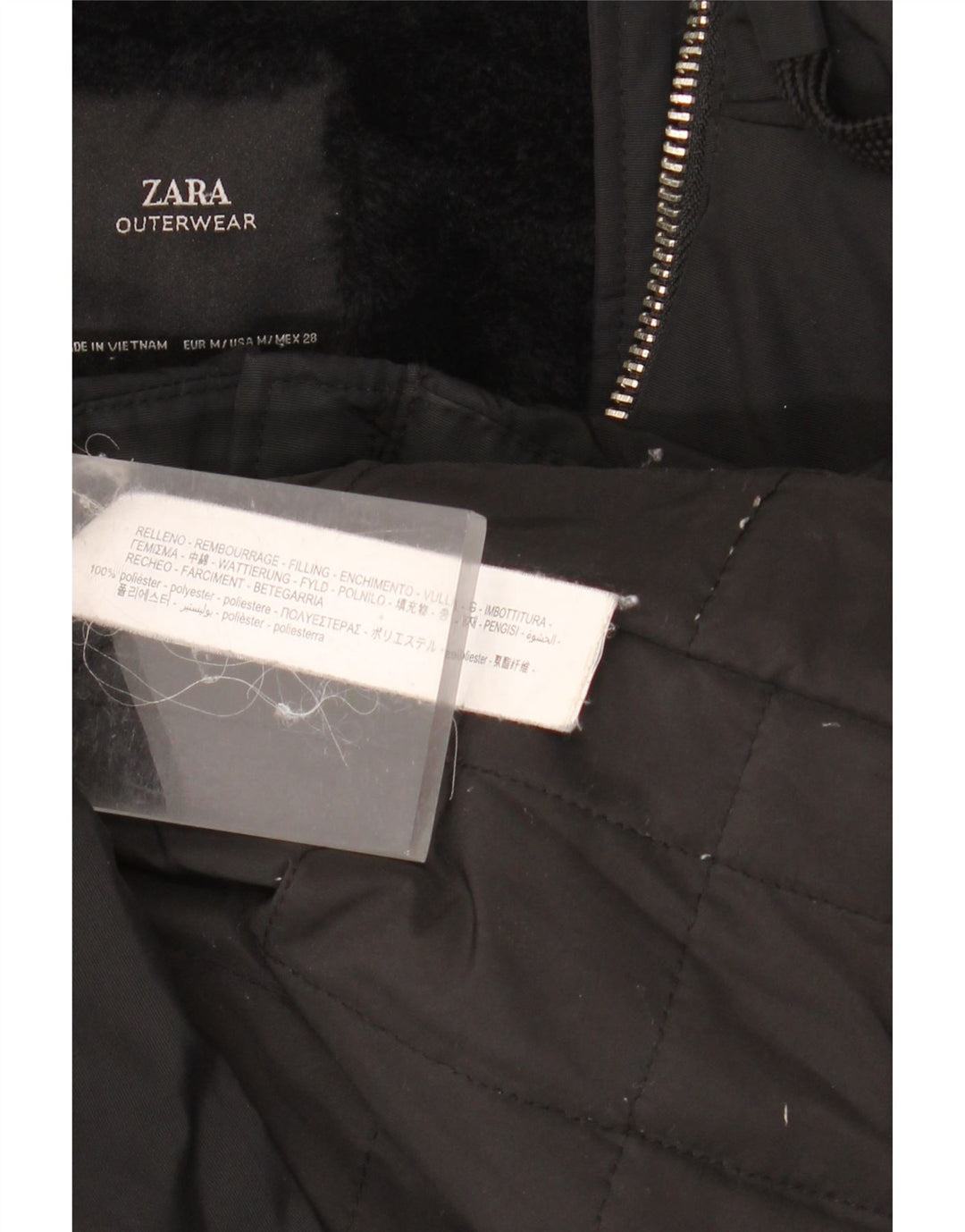 ZARA Γυναικείο παλτό με κουκούλα Sherpa Windbreaker UK 14 Μεσαίο Μαύρο Πολυεστέρας