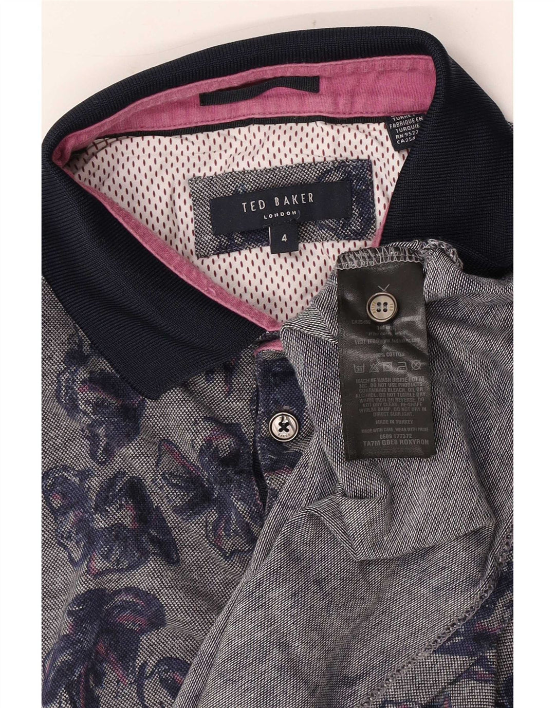 Ανδρικό μπλουζάκι πόλο Ted Baker Μέγεθος 4 Μεγάλο γκρι φλοράλ βαμβακερό