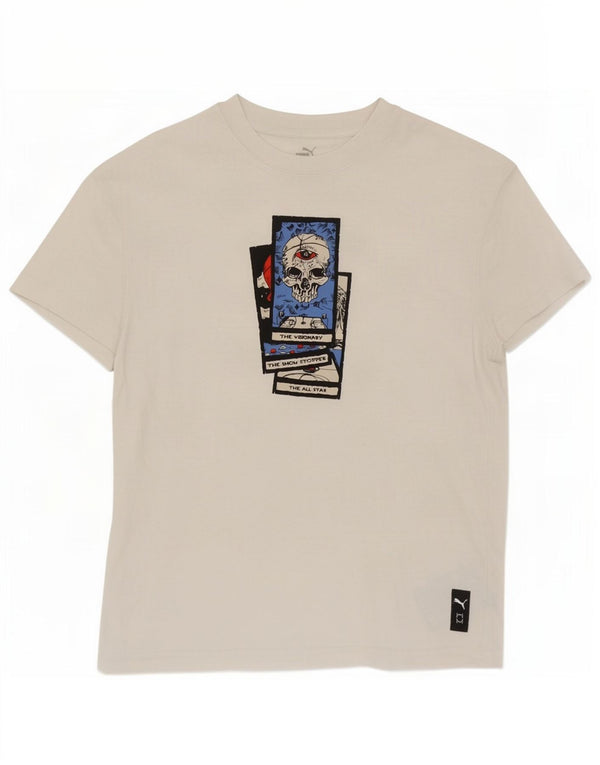 Puma Boys Graphic T-Shirt Top 13-14 ετών Λευκό βαμβακερό