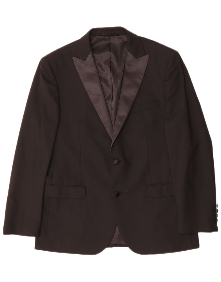 DKNY Mens Slim Fit 2 Button Blazer Jacket EU 52 XL Black Wool