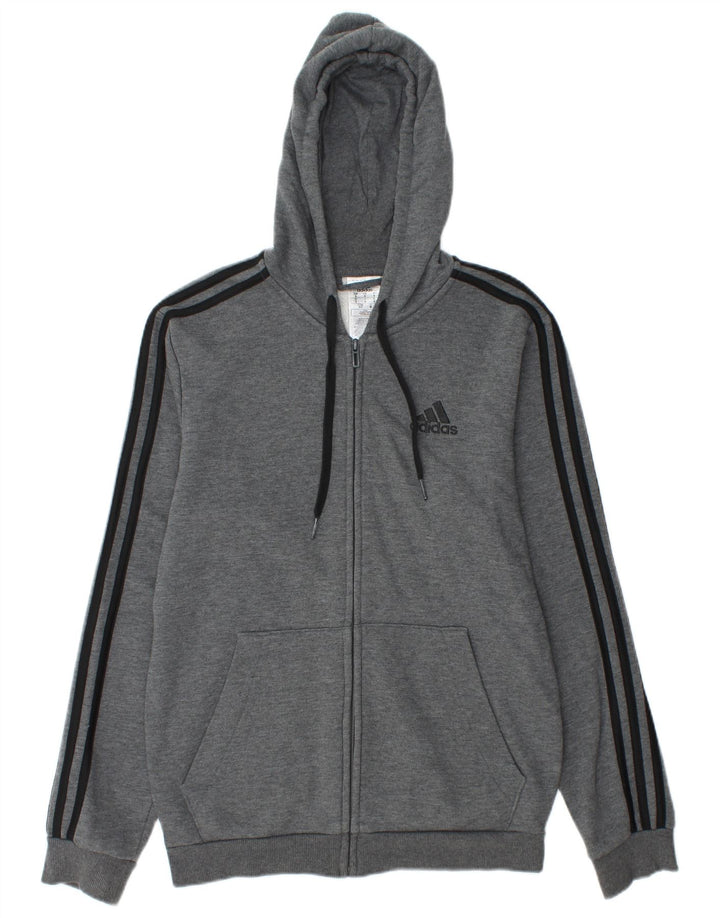 Ανδρικό πουλόβερ με κουκούλα με φερμουάρ Adidas μικρό γκρι βαμβακερό