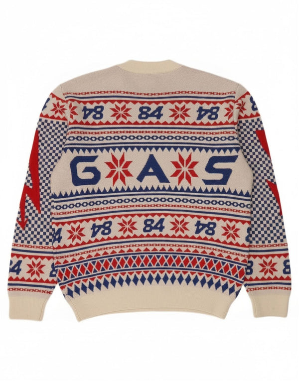 Ανδρικό Gas Graphic Crew Neck Jumper πουλόβερ Μεγάλο λευκό Fair Isle Virgin Wool