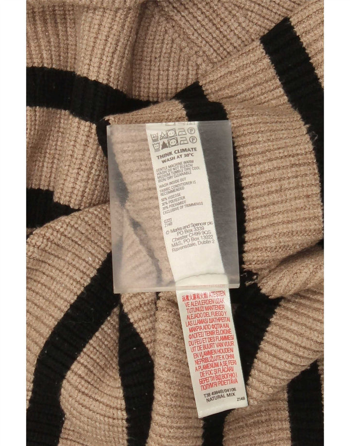 Marks & Spencer Γυναικείο πουλόβερ με ρολό λαιμόκοψη UK 12 μέτριο μπεζ ριγέ