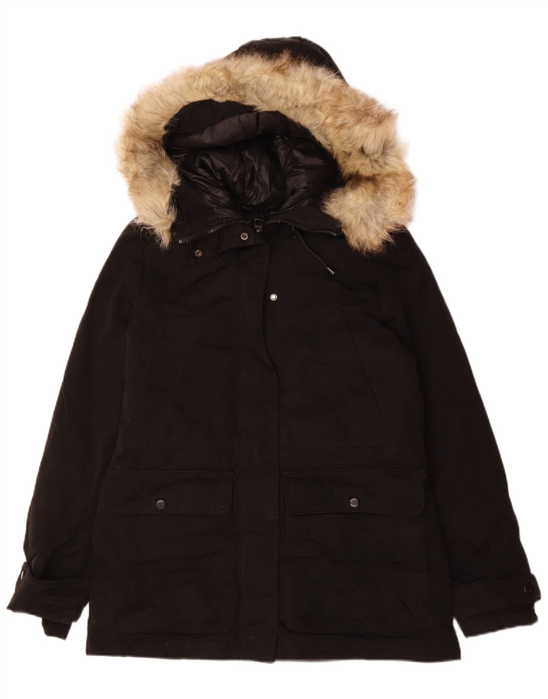 Zara Γυναικείο μπουφάν Parka με κουκούλα μεγάλου μεγέθους UK 6 XS μαύρο πολυεστέρα