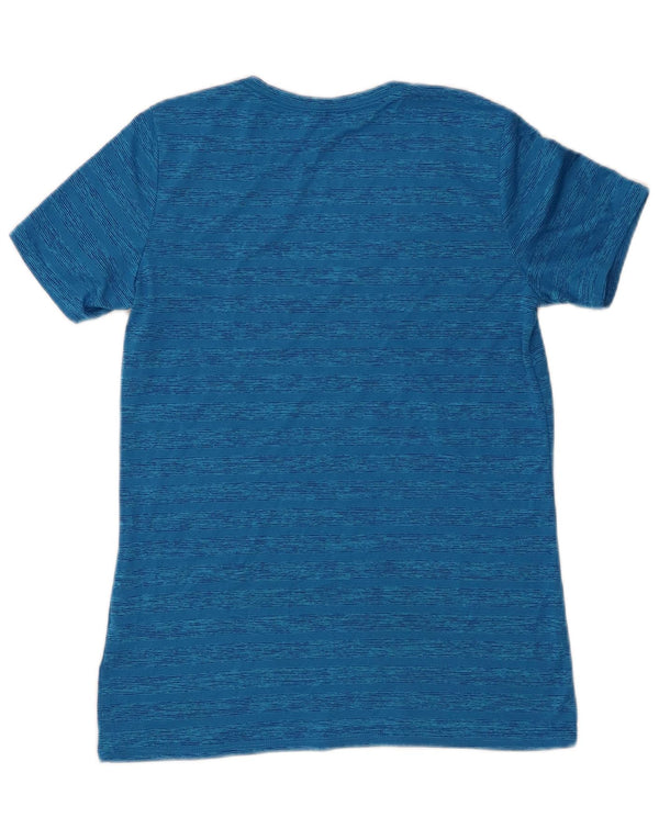 Nike Womens Dri Fit T-Shirt Top UK 12 Medium Blue Striped Polyester