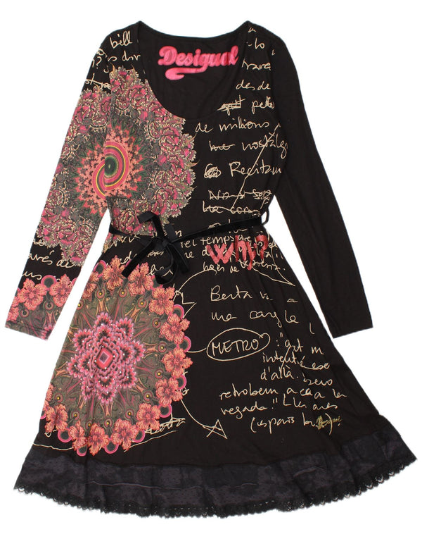 Desigual Γυναικείο μακρυμάνικο φόρεμα A-Line UK 14 Large Black Paisley