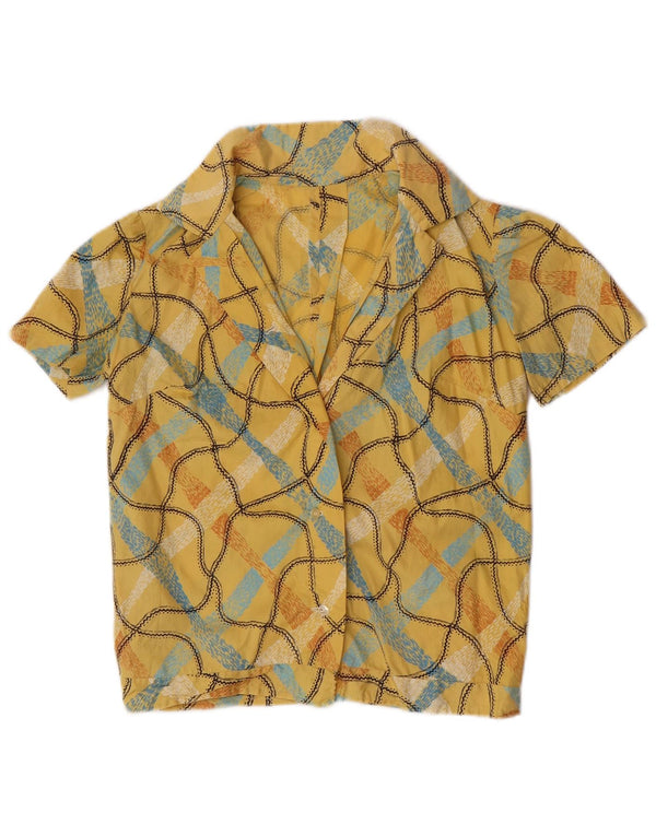 Vintage γυναικείο Crop κοντομάνικο πουκάμισο UK 10 Small Yellow Geometric