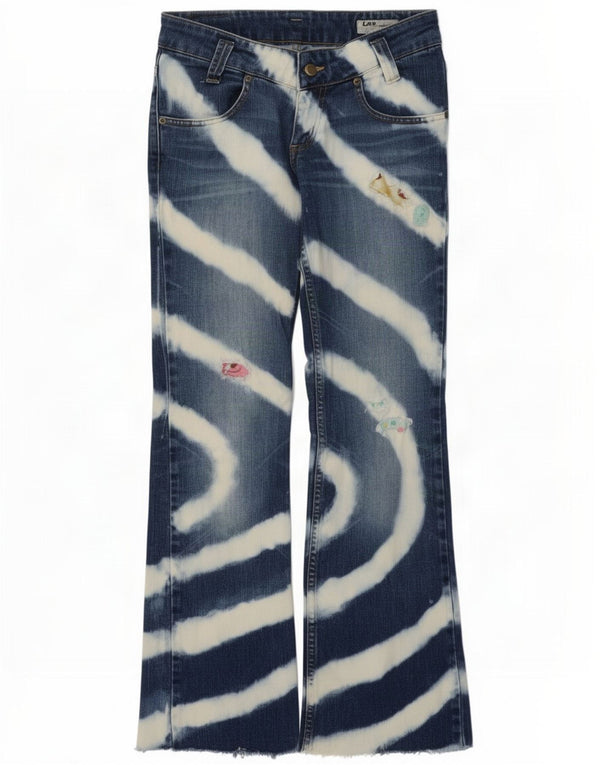 Lee Womens Leola Distressed Bootcut Jeans W28 L30 Blue Tie Dye Cotton