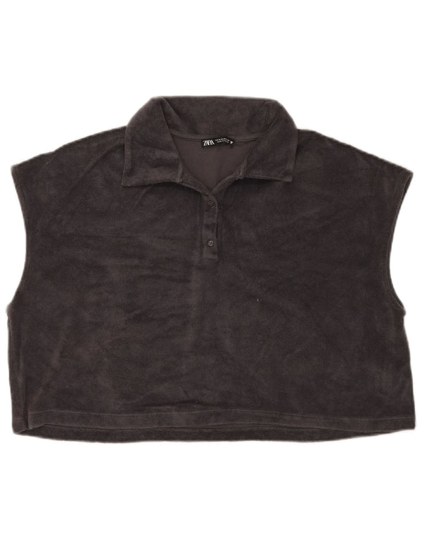 Zara γυναικείο υπερμεγέθη Crop κοντομάνικο φλις άλμα UK 14 Medium Grey