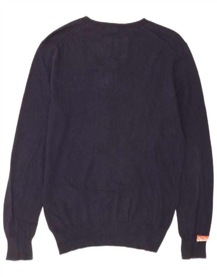 Superdry Ανδρικό πουλόβερ με λαιμόκοψη με V λαιμόκοψη, μεσαίο μπλε βαμβακερό
