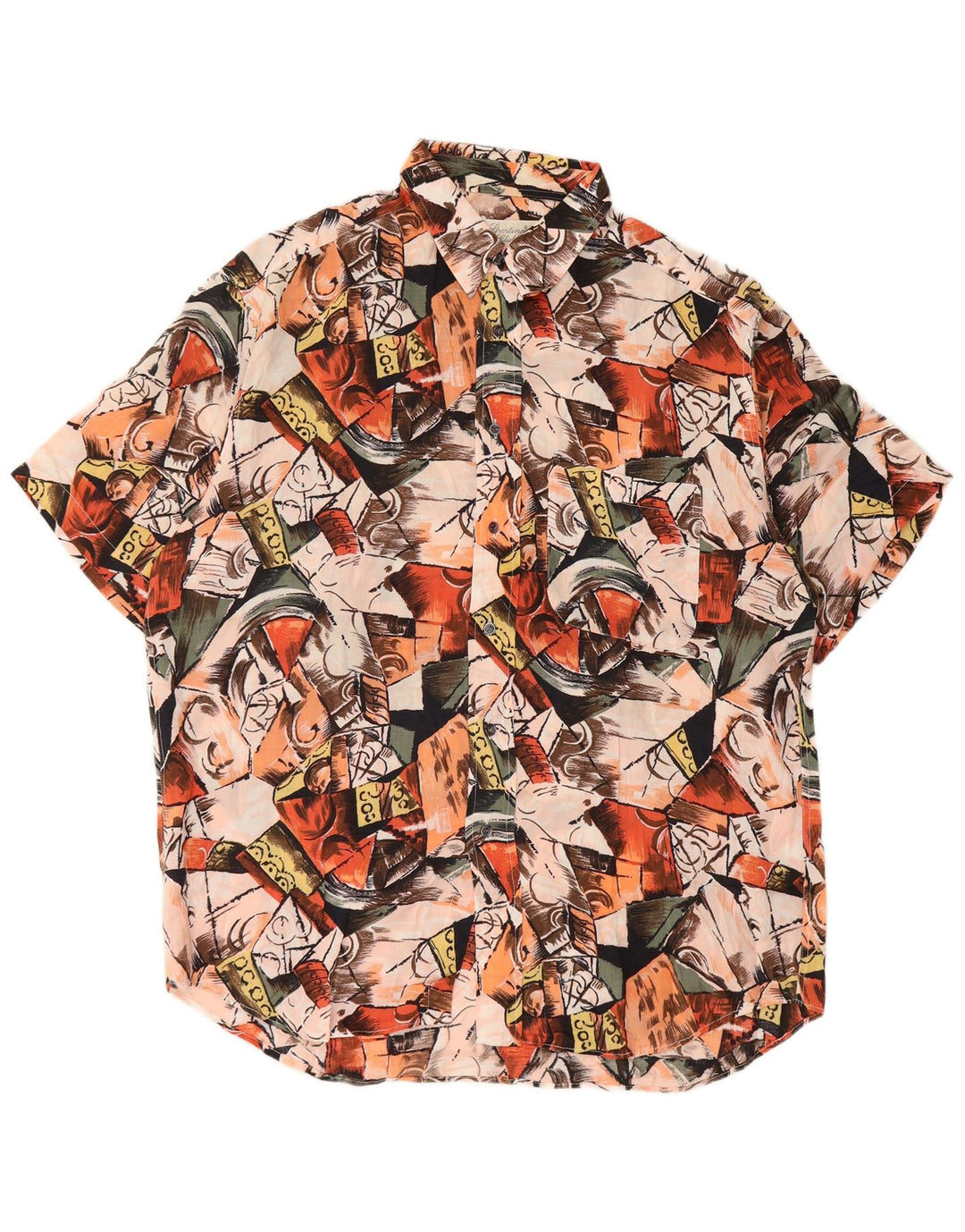 Vintage Ανδρικό κοντομάνικο πουκάμισο αφηρημένο με μοτίβο μεγάλο πολύχρωμο