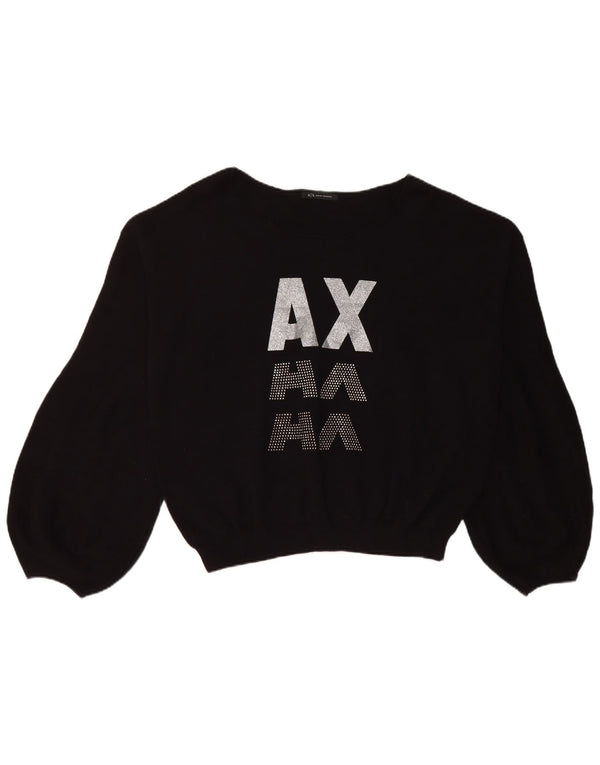 Γυναικεία φούτερ Armani Crop Graphic Jumper UK 18 XL Μαύρο βαμβακερό