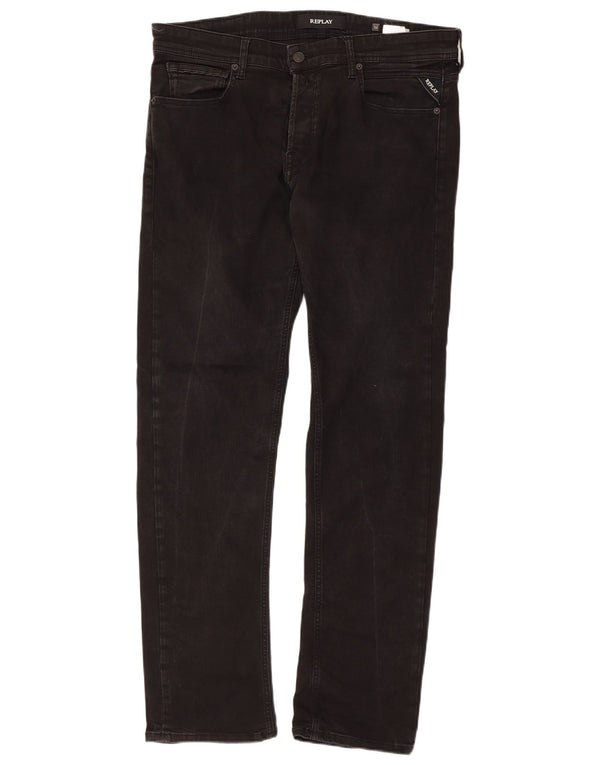 REPLAY Ανδρικό τζιν Grover ίσιο W34 L32 Μαύρο βαμβακερό