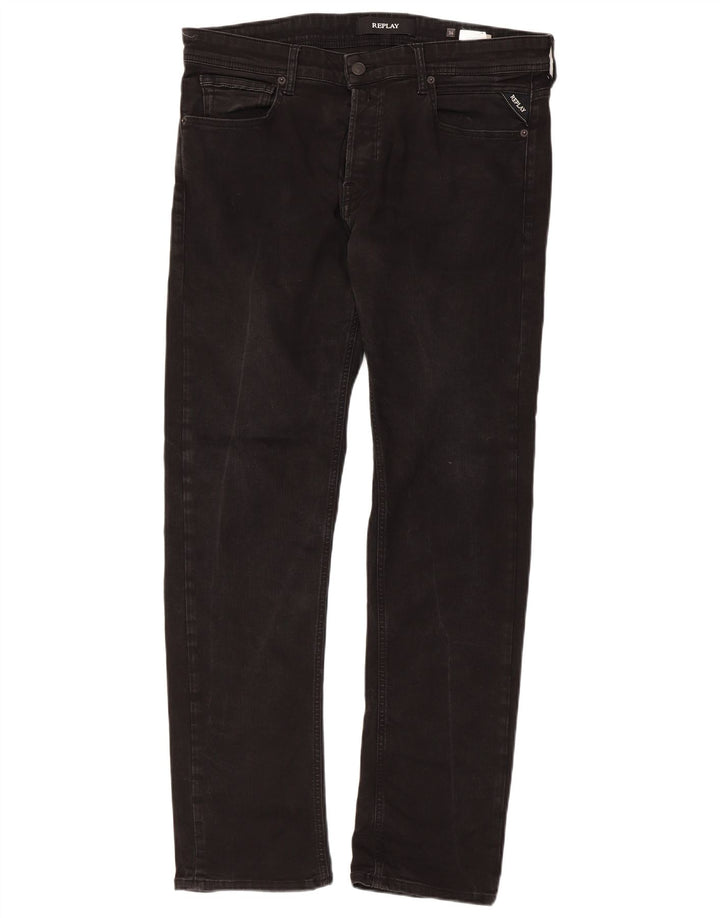 REPLAY Ανδρικό τζιν Grover ίσιο W34 L32 Μαύρο βαμβακερό