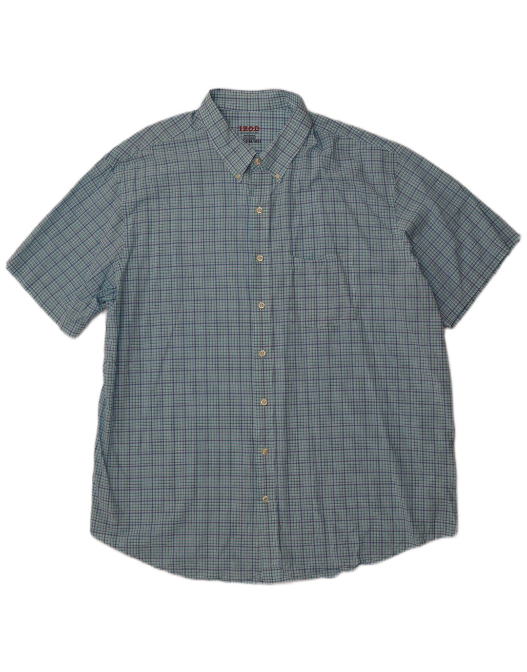 Izod Ανδρικό ψηλό κοντομάνικο πουκάμισο 3XL Blue Check Cotton