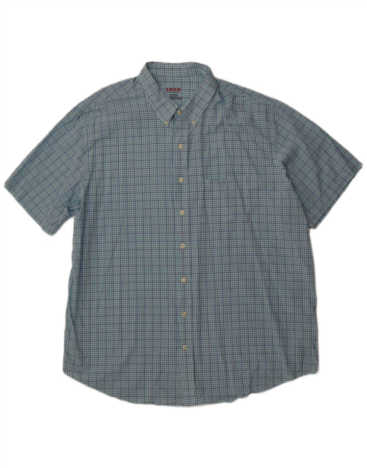 Izod Ανδρικό ψηλό κοντομάνικο πουκάμισο 3XL Blue Check Cotton
