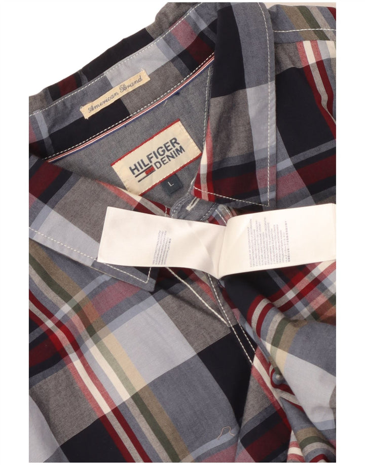 Ανδρικό πουκάμισο Tommy Hilfiger Large Navy Blue Check Cotton