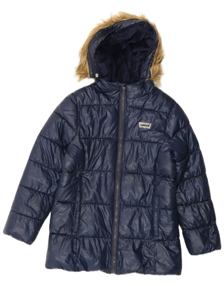 LEVI'S Girls Hooded Jacket 11-12 Years Navy Blue Polyester