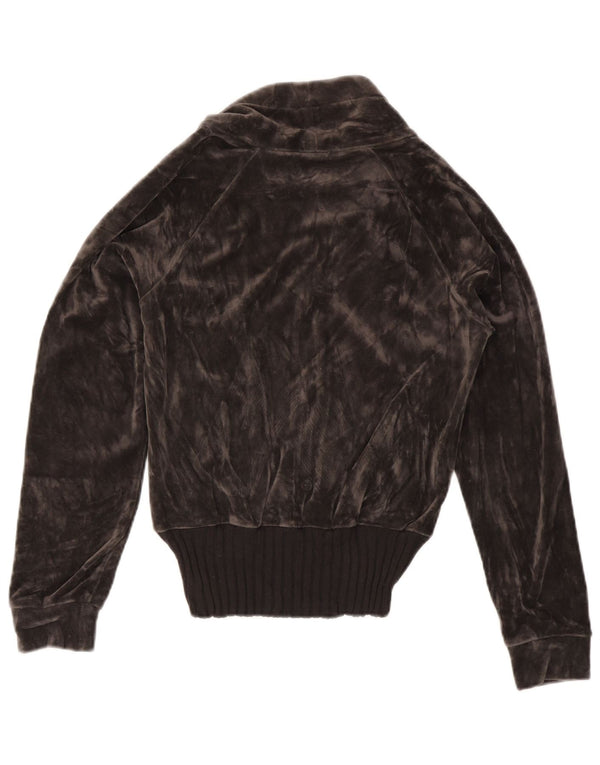 Γυναικεία βελούδινη αθλητική φόρμα ADIDAS Top Jacket UK 12 μεσαίο γκρι βαμβακερό