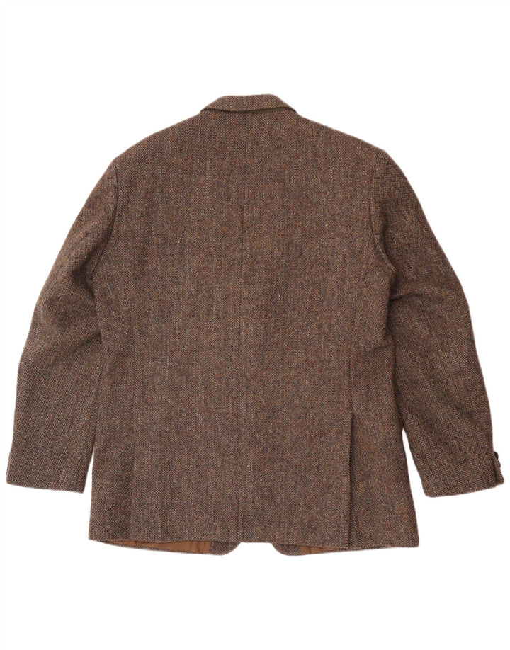 Ανδρικό μπουφάν Harris Tweed 2 κουμπιά σακάκι UK 40 μεγάλο καφέ μαλλί ψαροκόκαλο