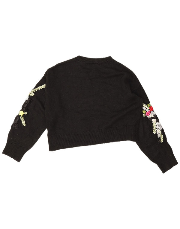 Topshop Γυναικείο Crop Boat Neck Jumper πουλόβερ UK 10 Small Black Floral