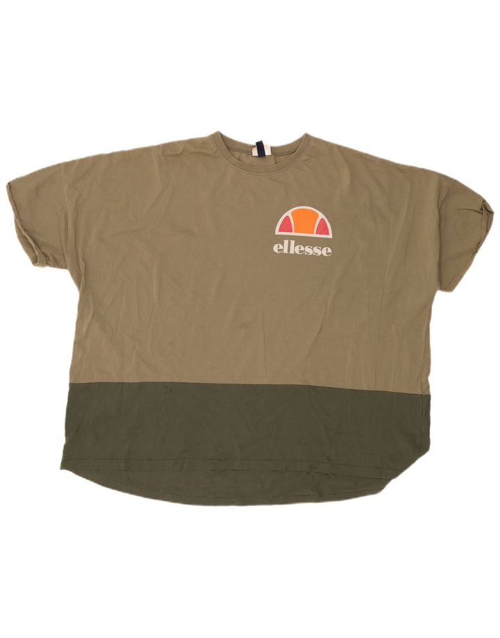 Ellesse γυναικείο μπλουζάκι με γραφικά μεγάλου μεγέθους Top UK 12 Medium Khaki Colourblock