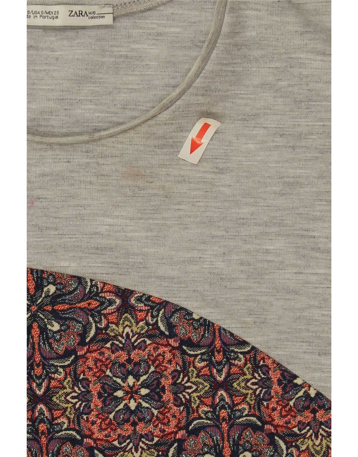 Zara Γυναικείο γιλέκο Crop UK 10 Small Grey Floral Polyester
