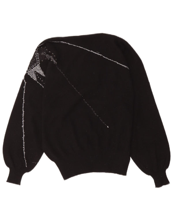 Vintage γυναικείο γραφικό πουλόβερ με λαιμόκοψη UK 16 Large Μαύρο