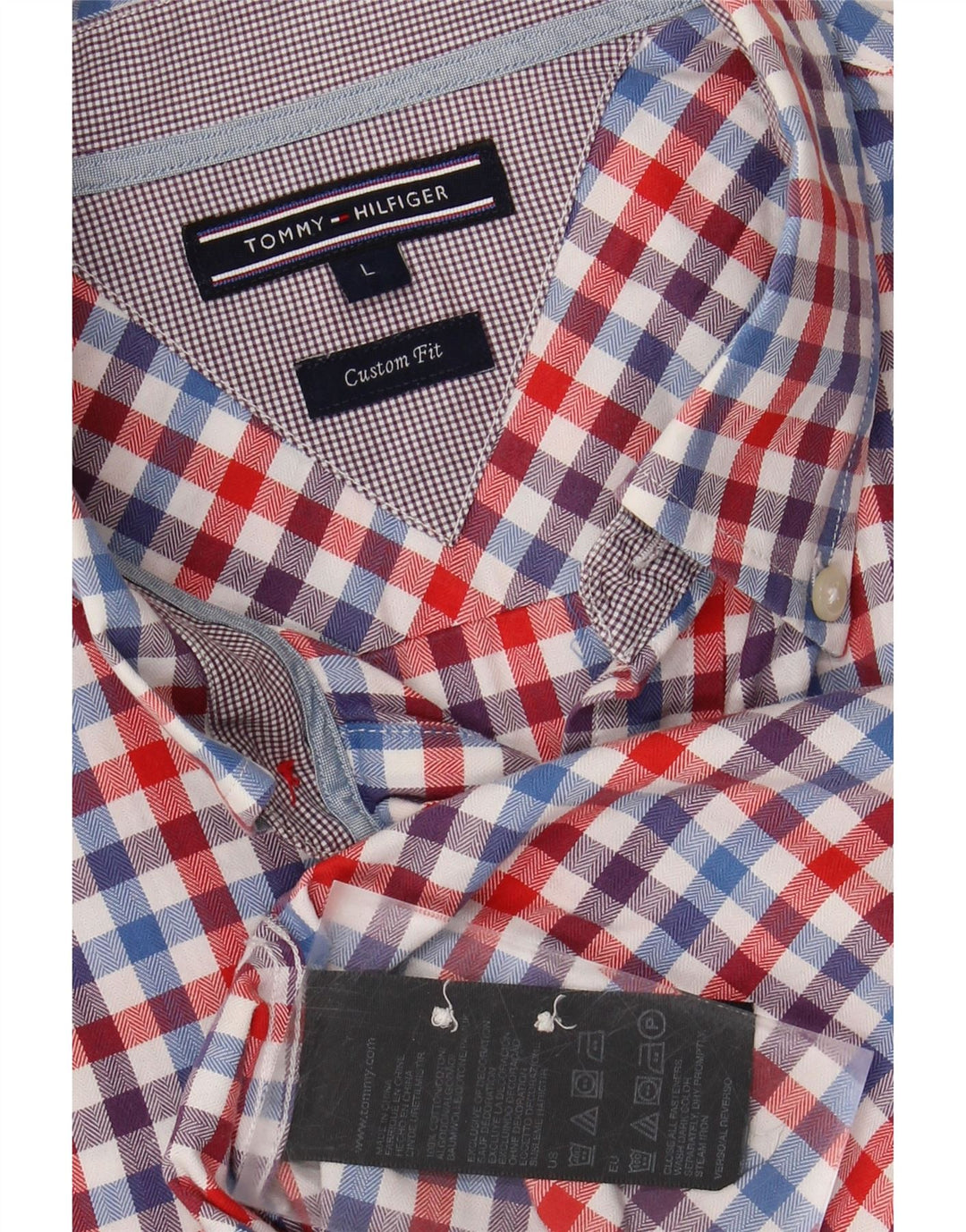 TOMMY HILFIGER Mens Custom Fit Shirt Large Red Check Cotton Vintage Tommy Hilfiger and Second-Hand Tommy Hilfiger from Messina Hembry 