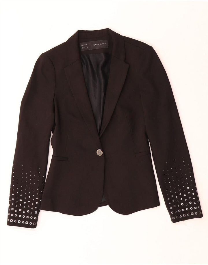 ZARA Γυναικείο Μπουφάν 1 Κουμπί Blazer UK 10 Small Black Polyester