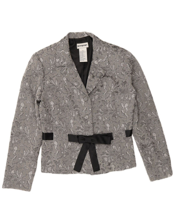 Perceptions Γυναικείο μπουφάν blazer 2 κουμπιών UK 8 Small Grey Floral Rayon