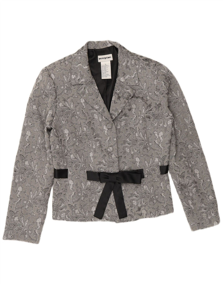Perceptions Γυναικείο μπουφάν blazer 2 κουμπιών UK 8 Small Grey Floral Rayon