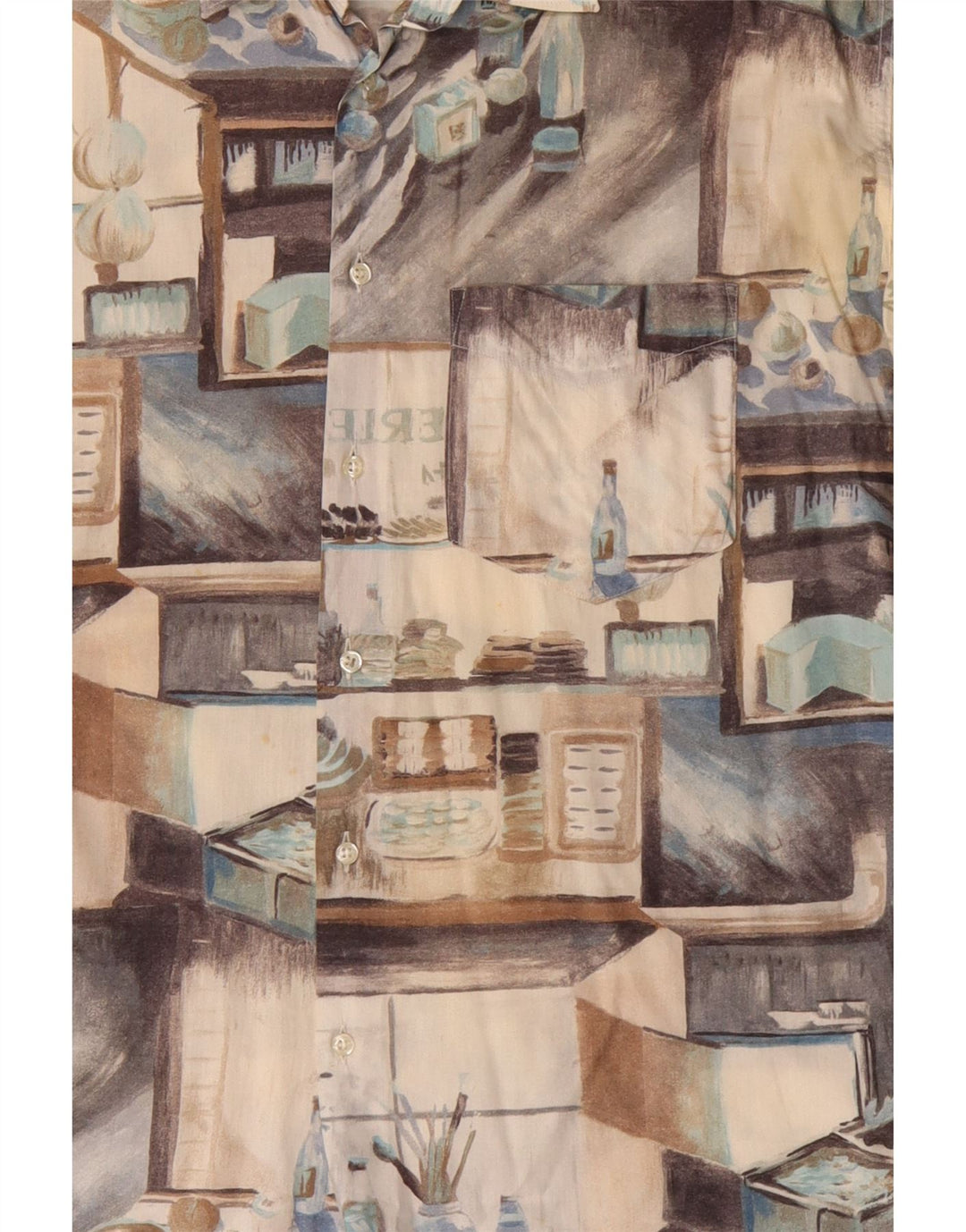 Ανδρικό κοντομάνικο γραφικό μπλουζάκι Benetton XL Μπεζ βαμβακερό