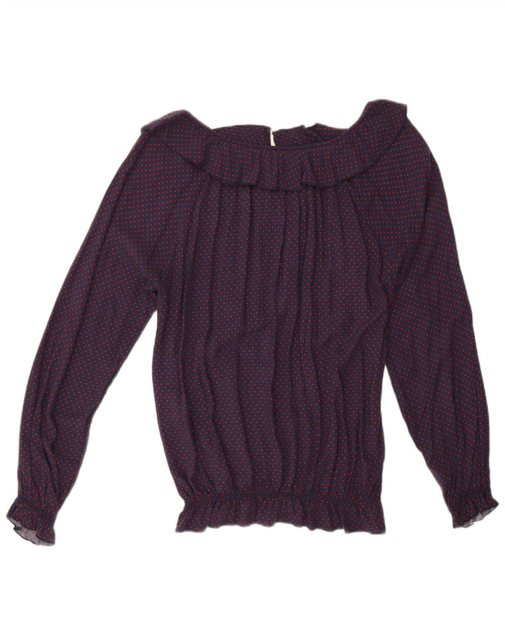 Fornarina Γυναικεία Μπλούζα Τοπ UK 14 Medium Navy Blue Spotted Retro