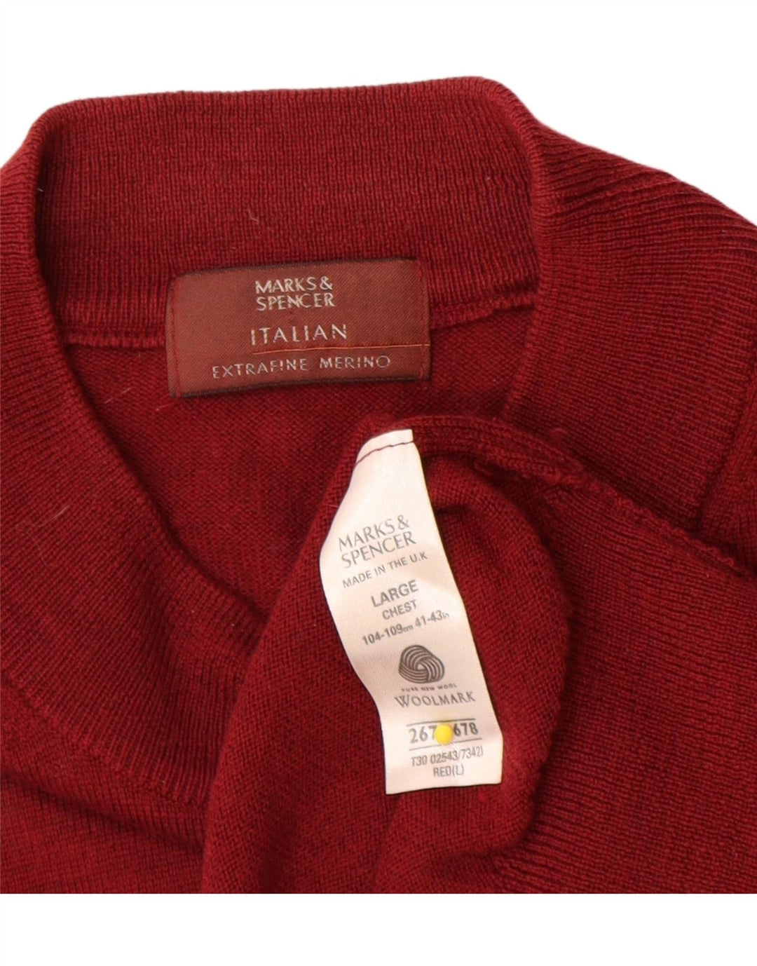 Marks & Spencer Ανδρικό πουλόβερ με λαιμόκοψη, μεγάλο κόκκινο μαλλί Merino