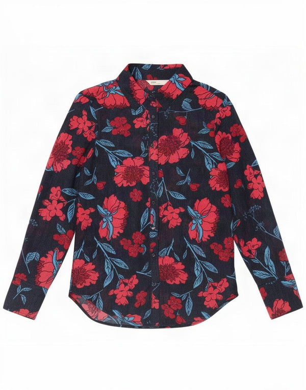 Zara Γυναικεία Μπλούζα See Through UK 6 XS Navy Blue Floral Polyester