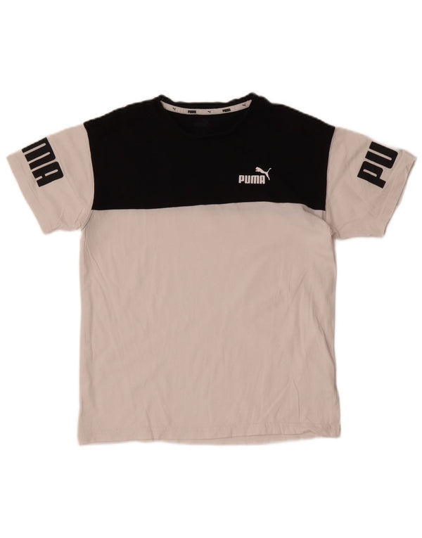 Γραφικό μπλουζάκι Puma Boys Top 13-14 ετών Λευκό βαμβακερό μπλοκ