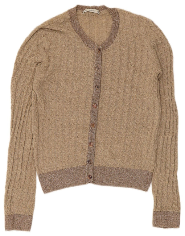 Zara Γυναικεία Ζακέτα Crop UK 8 Small Beige Polyester