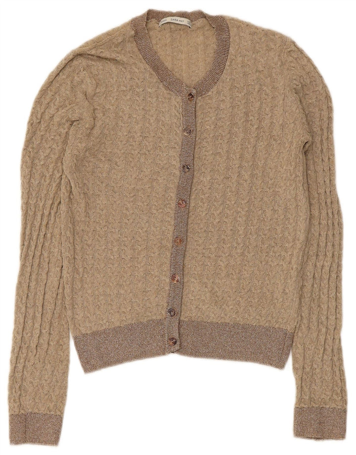 Zara Γυναικεία Ζακέτα Crop UK 8 Small Beige Polyester