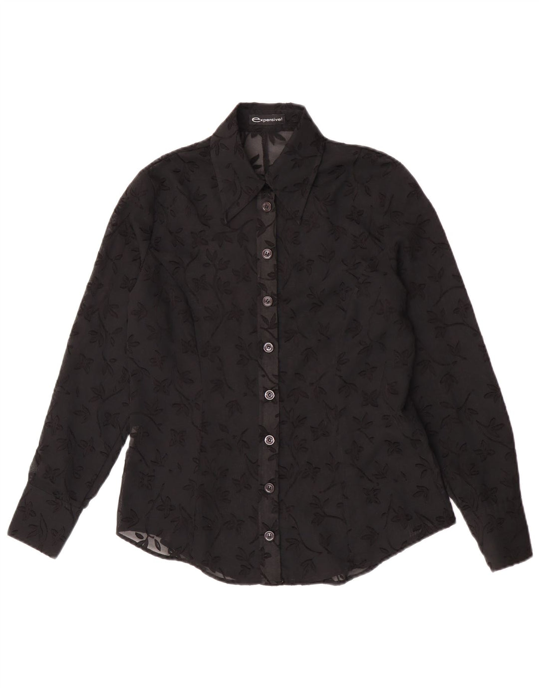 Vintage Γυναικεία See Through Μπλούζα IT 44 Medium Black Floral Polyester