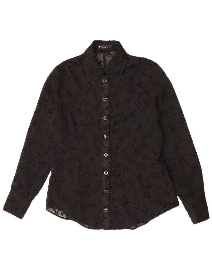Vintage Γυναικεία See Through Μπλούζα IT 44 Medium Black Floral Polyester