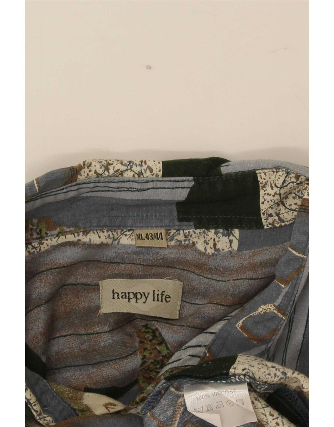 Ανδρικό πουκάμισο Happy Life Μέγεθος 43/44 XL Γκρι Patchwork Viscose